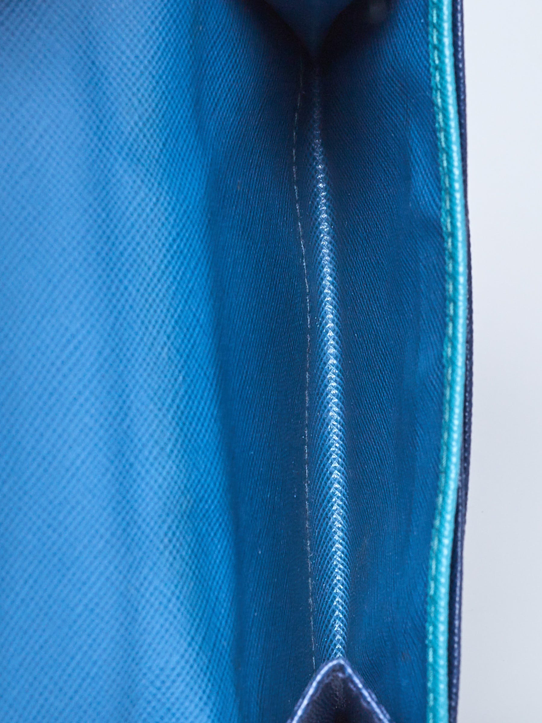 Prada Blue Saffiano Metal Leather Compact Wallet 1M0523 - Yoogi's Closet