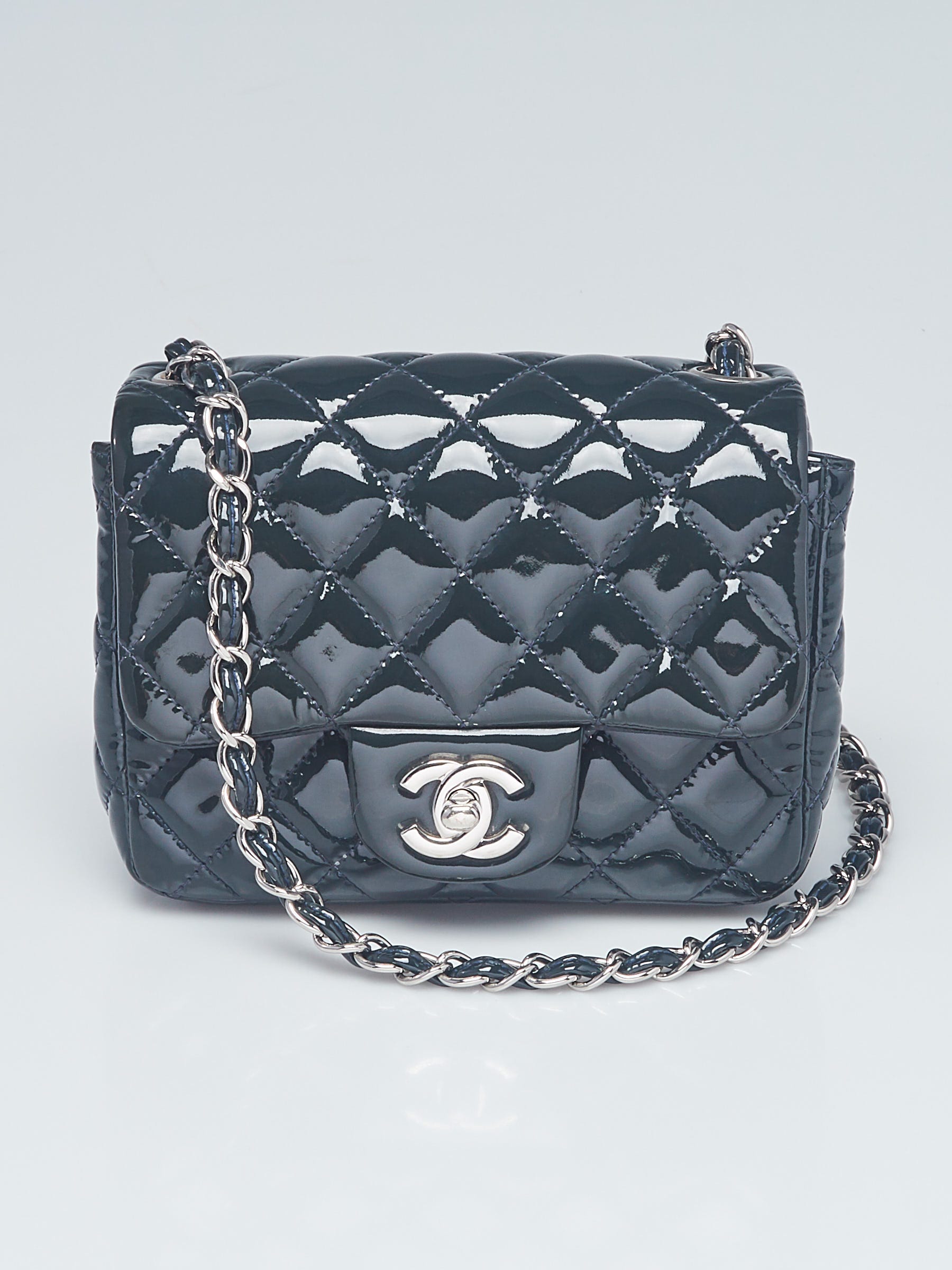 Chanel Dark Blue Quilted Patent Leather Classic Square Mini Flap