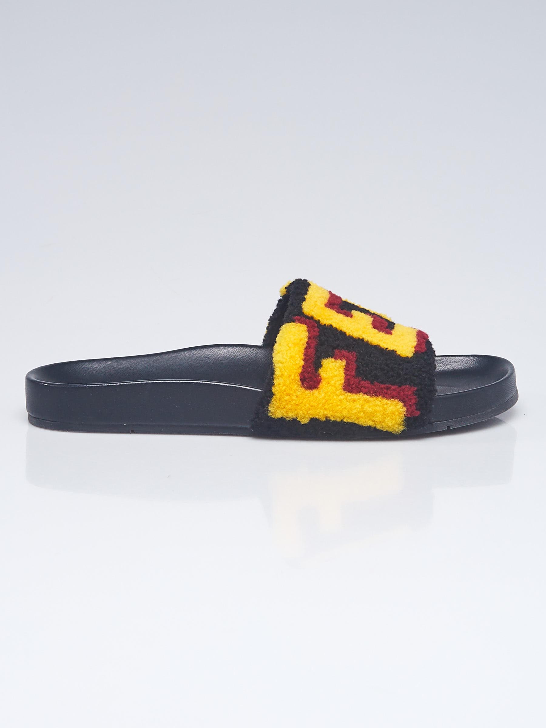 Fendi Black/Yellow Sheepskin FENDI Slide Sandals Size 9.5/40  display picture 3