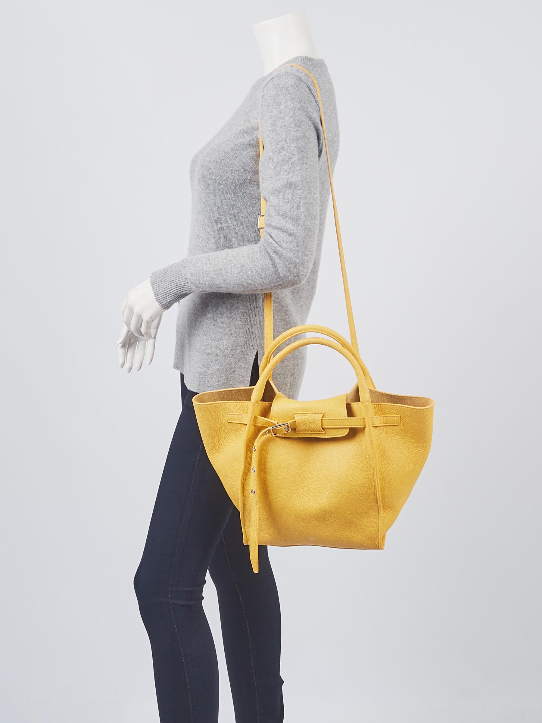 Celine Yellow Pebbled Leather Long Strap Small Big Bag | Yoogi's