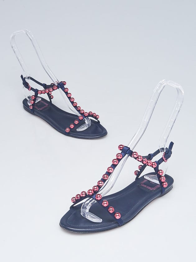 Christian Dior Navy Blue Satin Beaded Sandals Size 6.5/37