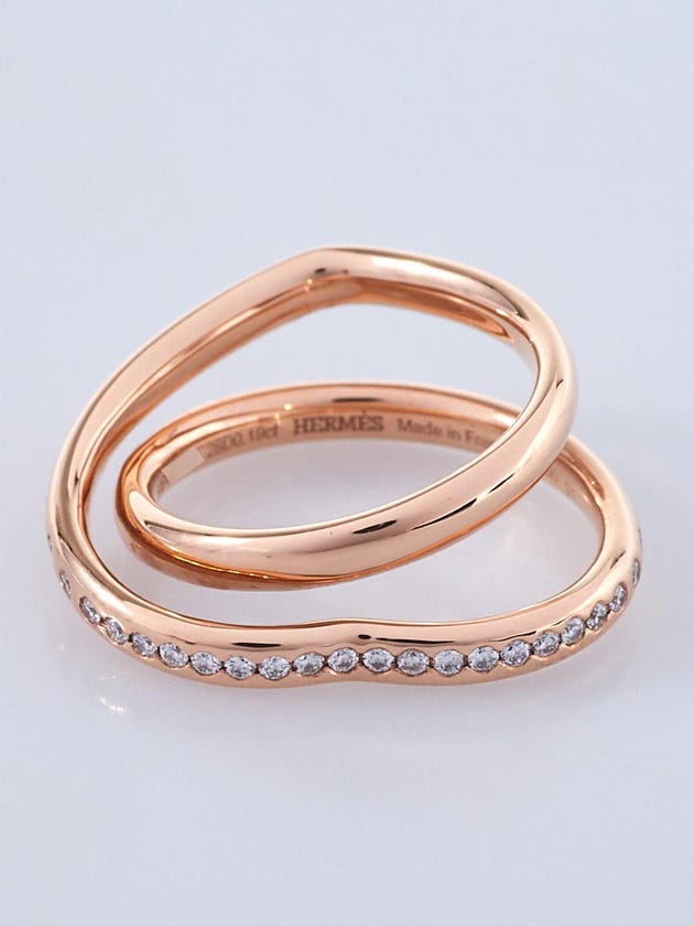 Hermes 18k Rose Gold and Diamond Vertige Coeur Ring Size 6/51