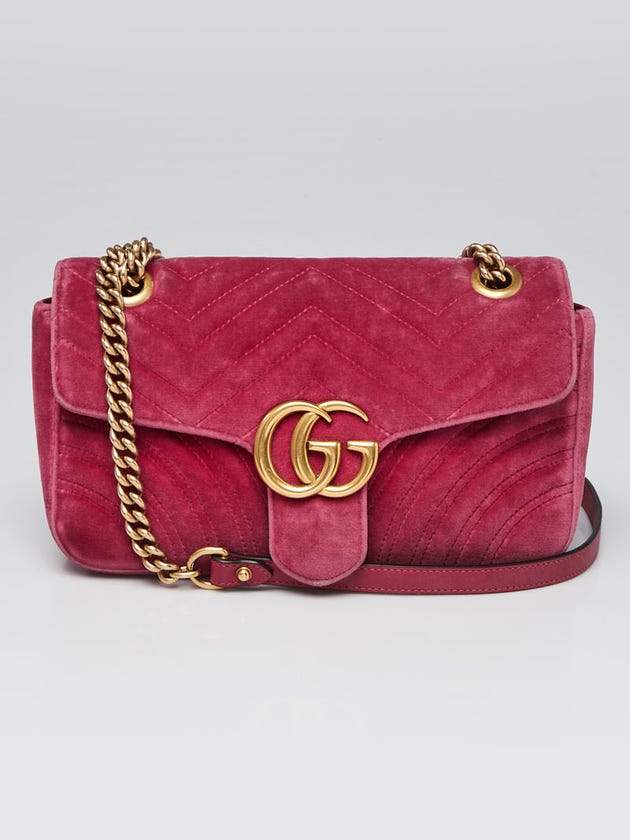 Gucci Pink Velvet GG Marmont Small Metelasse Shoulder Bag