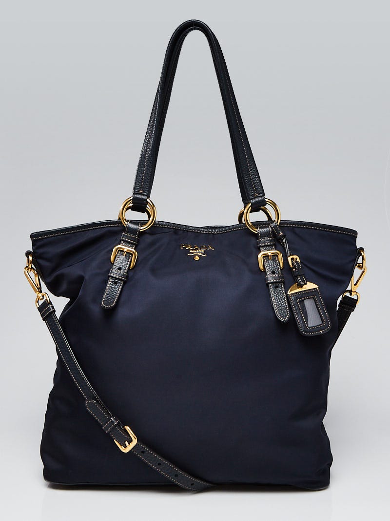 Prada Italy. Navy Nylon and Navy Leather Tote/Shoulder Bag