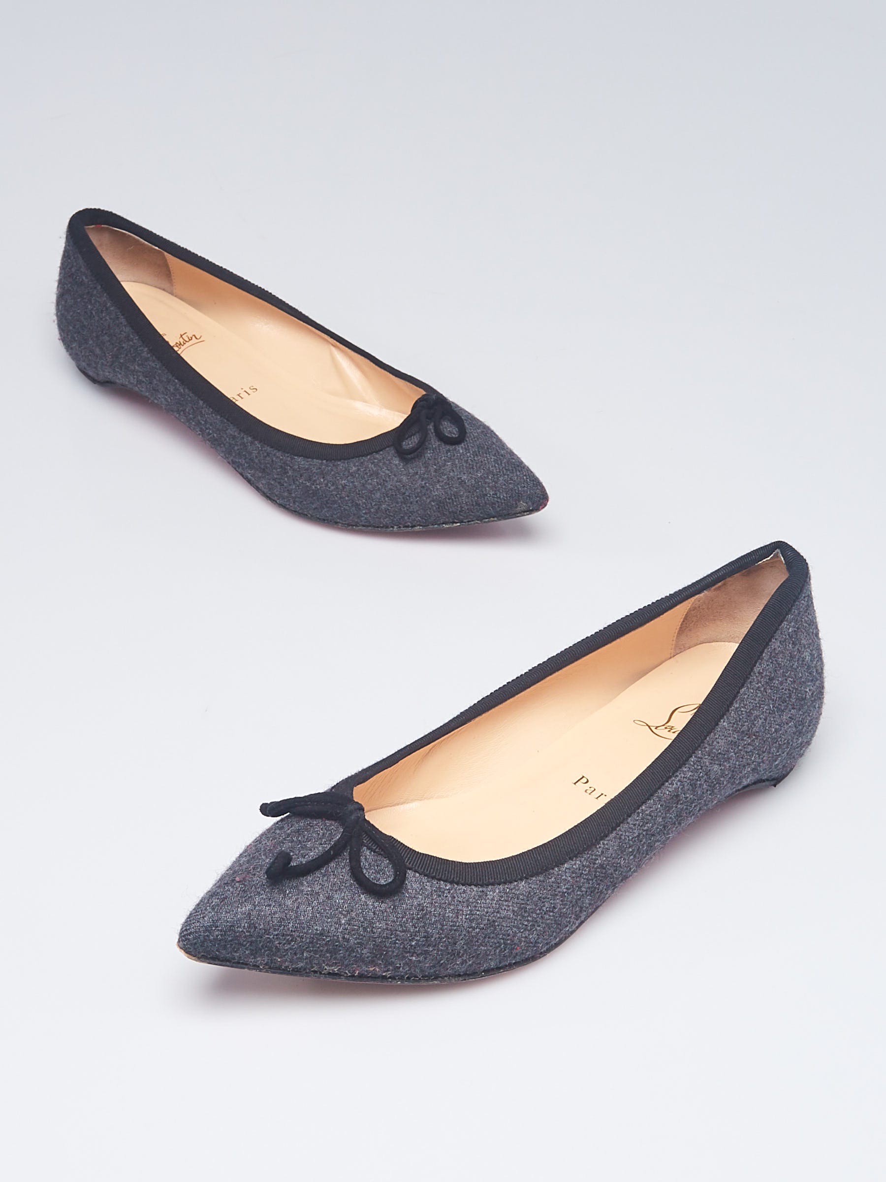 Christian Louboutin Grey Wool Torpille Flats Size 8.5/39