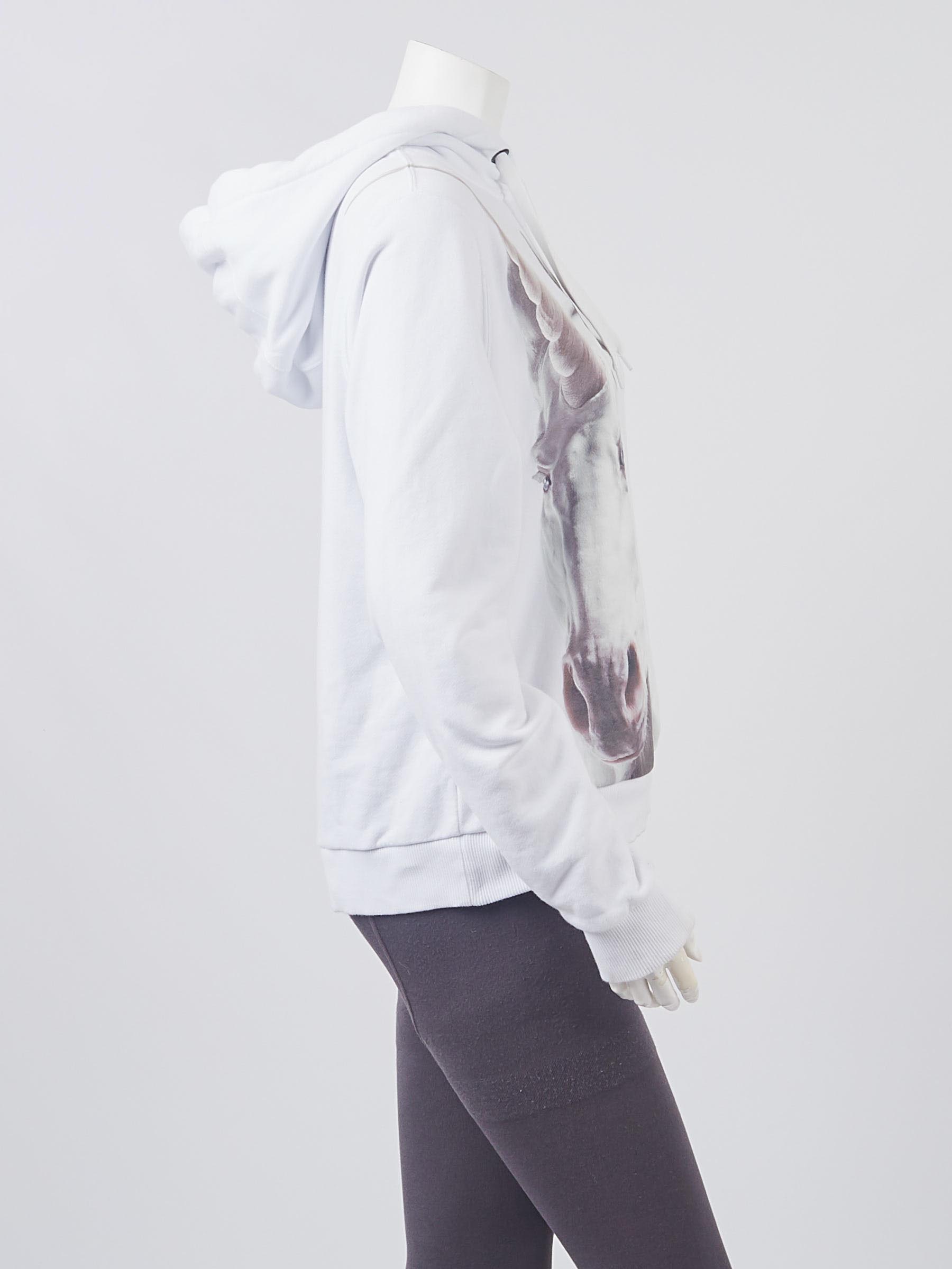 Burberry White Cotton Unicorn Print Hooded Sweatshirt Size S