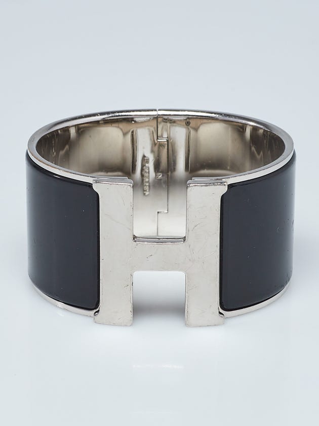 Hermes Black Enamel Palladium Plated Clic-Clac H GM Extra Wide Bracelet