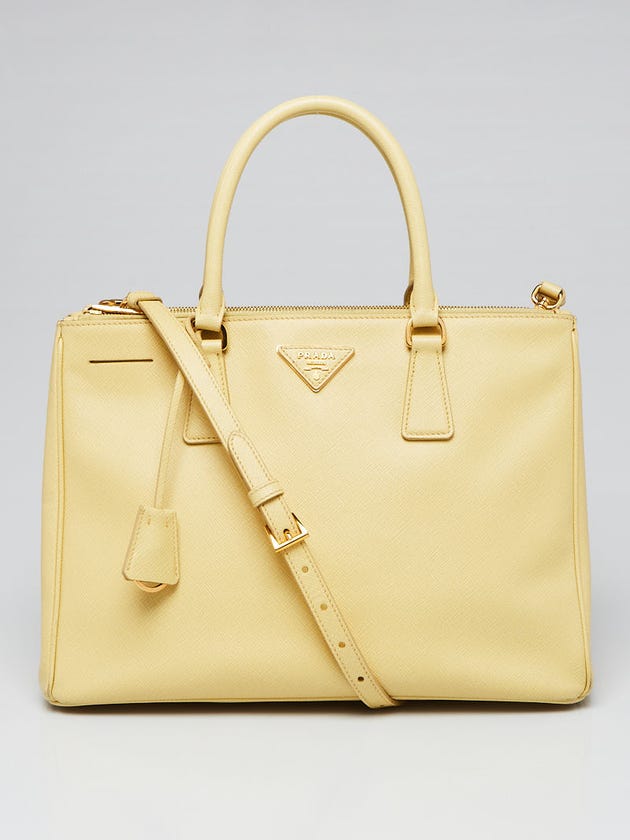Prada Pale Yellow Saffiano Leather Medium Double Zip Tote Bag BN2274