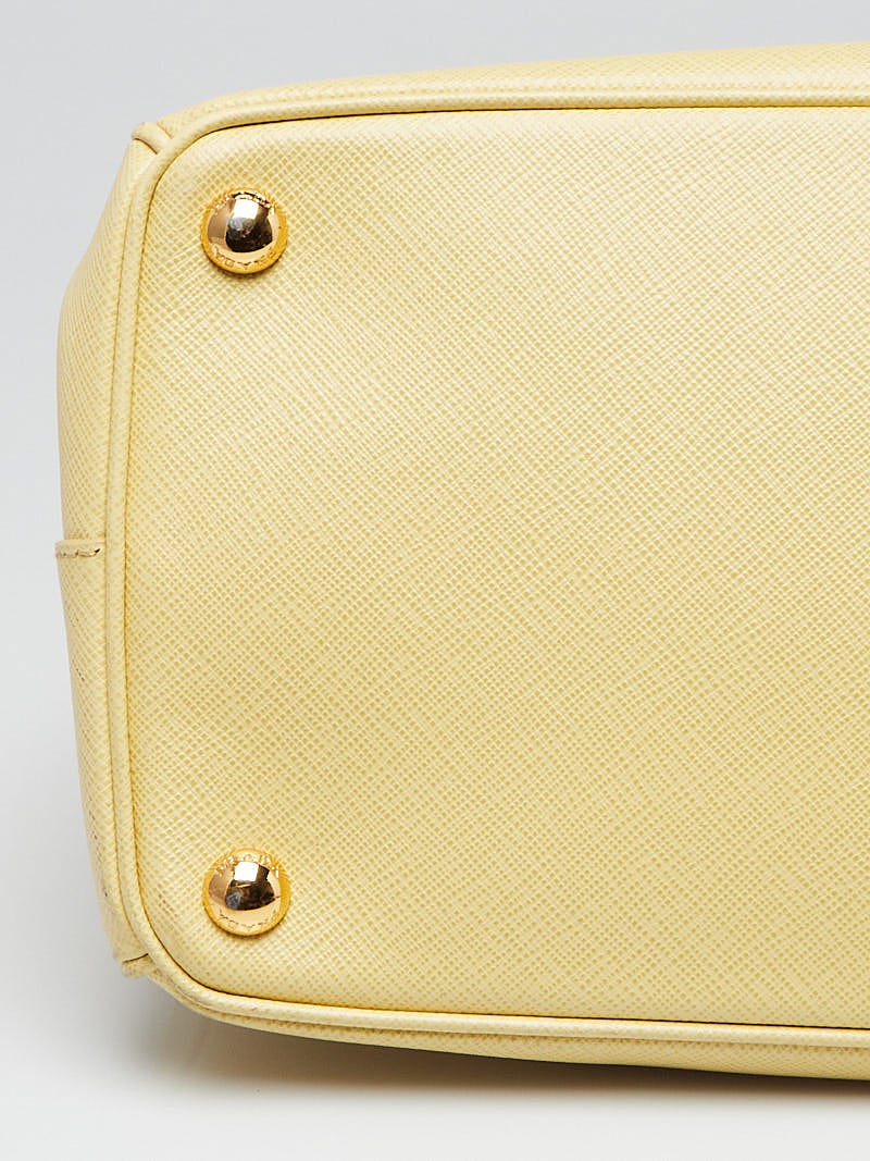 Prada pale yellow logo Saffiano leather crossbody wallet