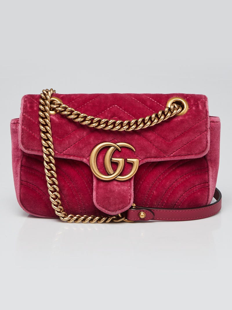 Gucci Red Velvet GG Marmont Mini Chain Crossbody Bag