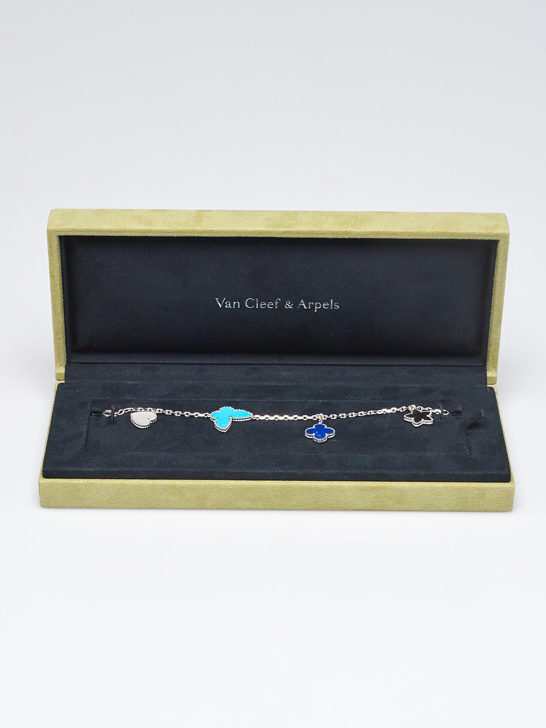 18k Gold, Lapis Lazuli, Mother-of-Pearl & Turquoise Alhambra Bracelet, Authentic & Vintage