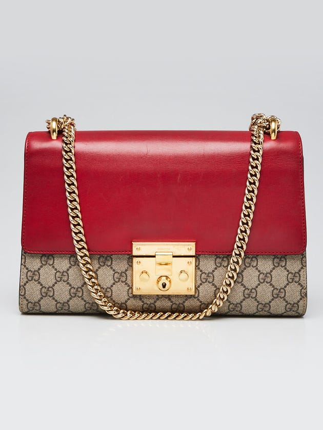 Gucci Red GG Supreme Coated Canvas Padlock Medium Shoulder Bag