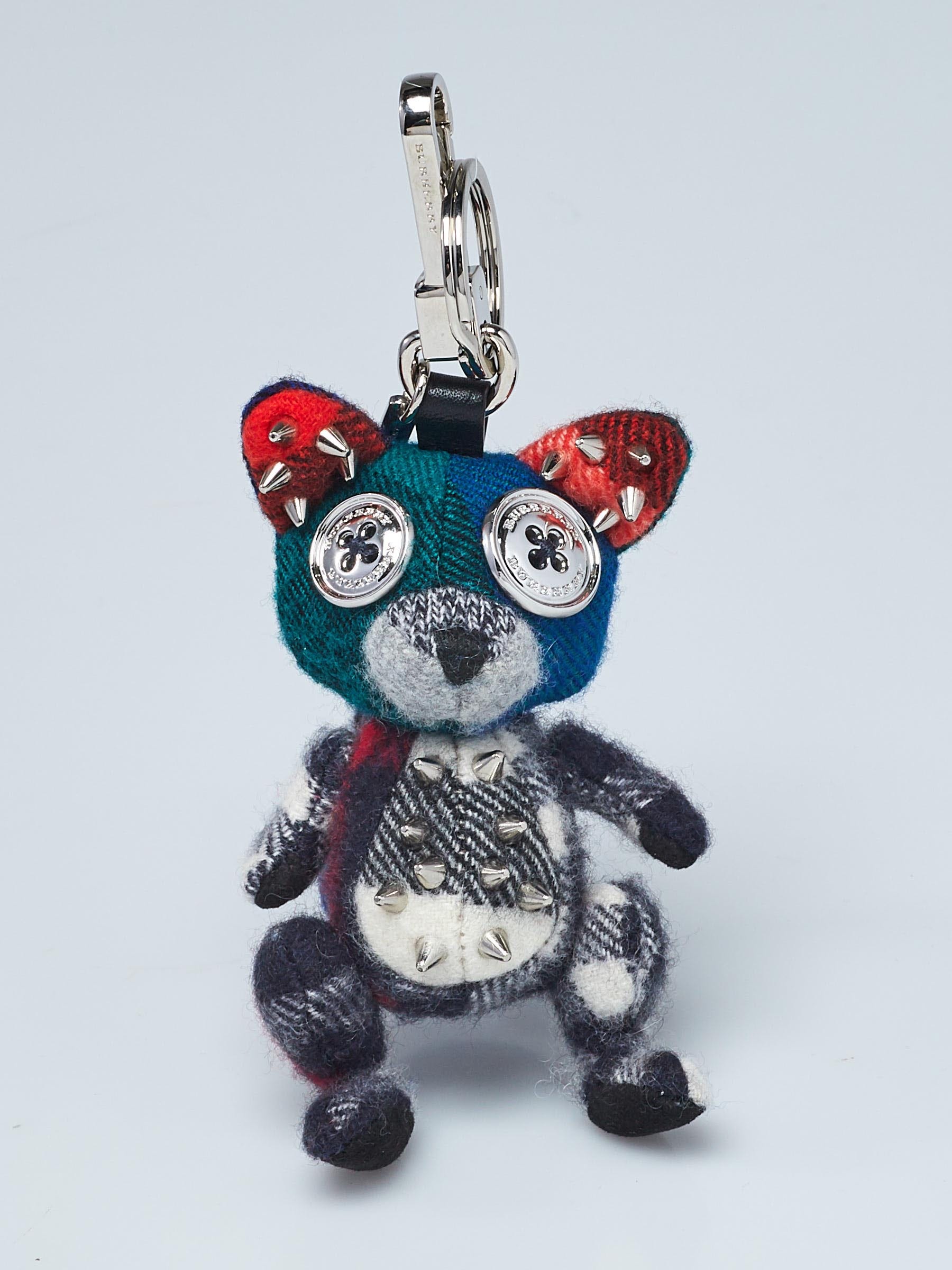Burberry Blue/Red Knit Studded Dave The Fox Key Charm | Yoogi's Closet