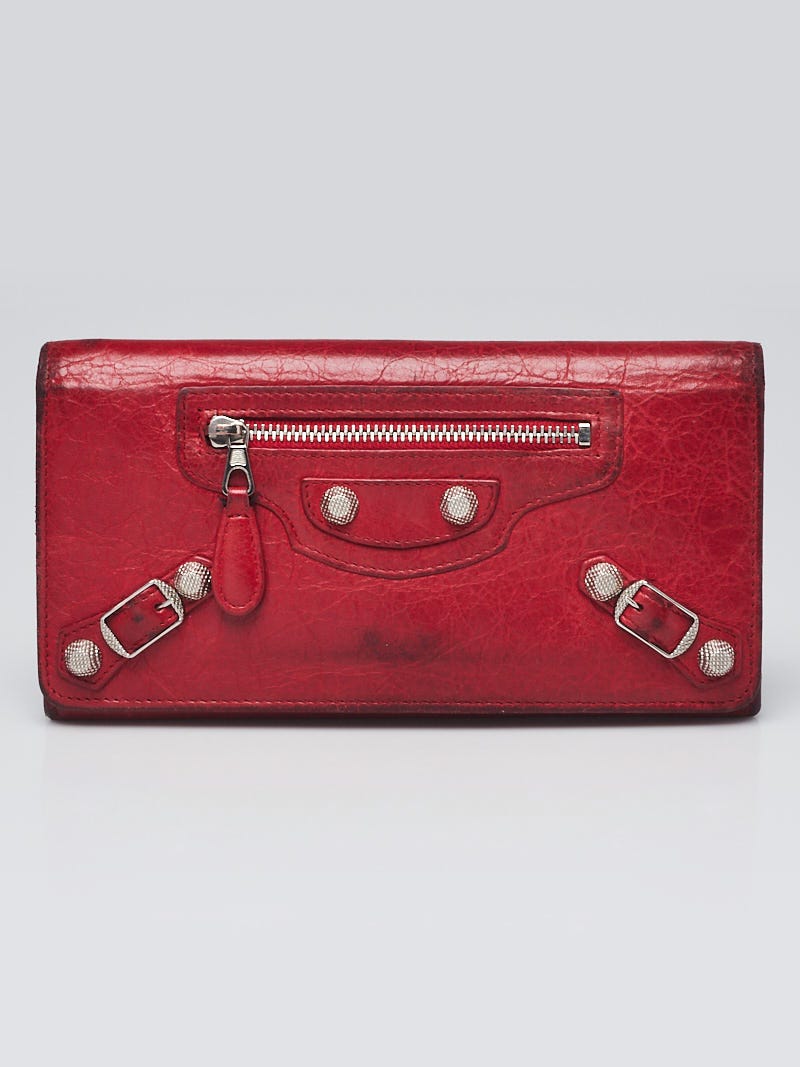 Tilsyneladende Held og lykke Barnlig Balenciaga Red Lambskin Leather Giant 12 Silver Bi-Fold Long Continental  Wallet - Yoogi's Closet