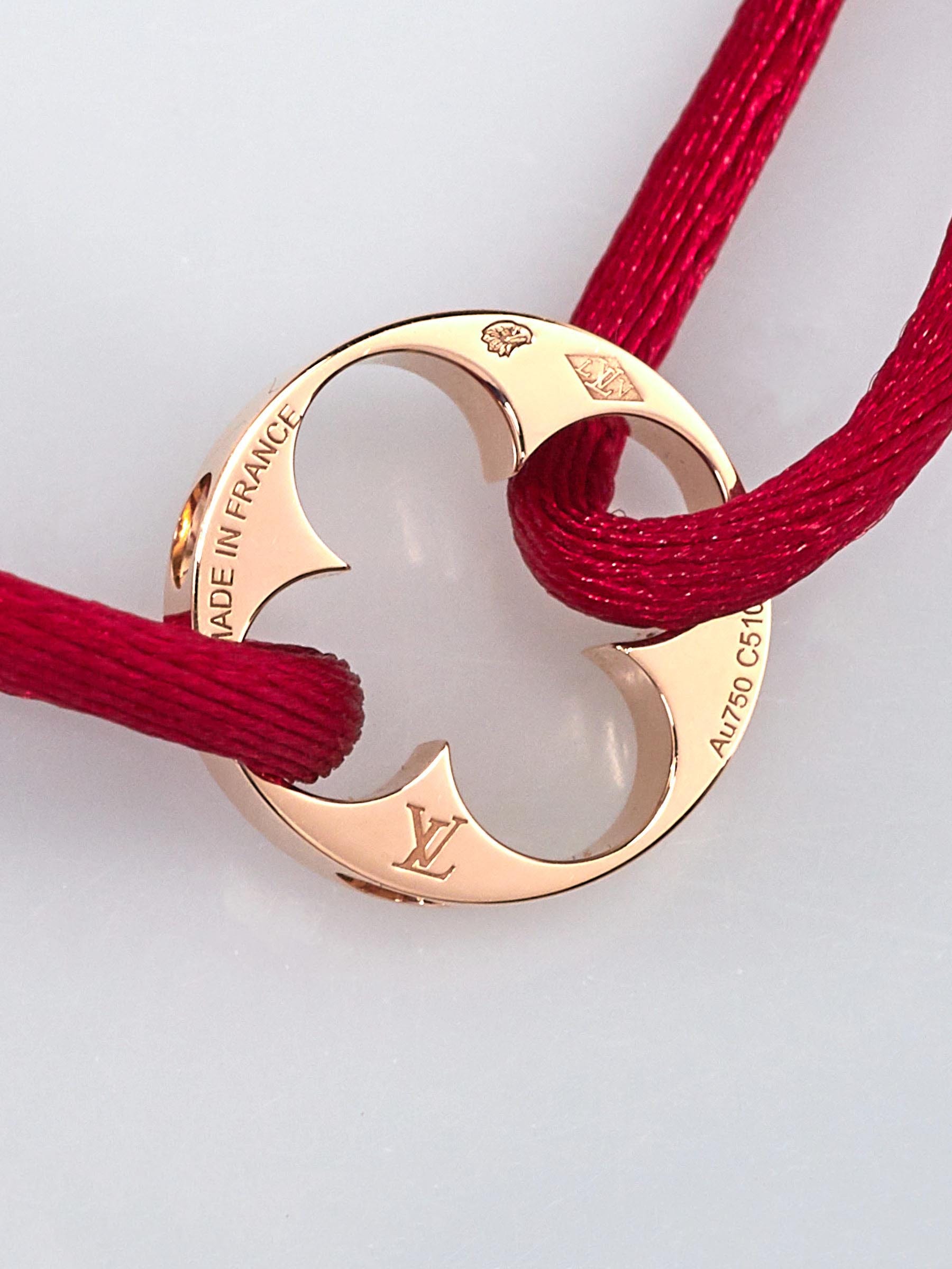 Louis Vuitton 18k Rose Gold and Red Silk Cord Empreinte Bracelet