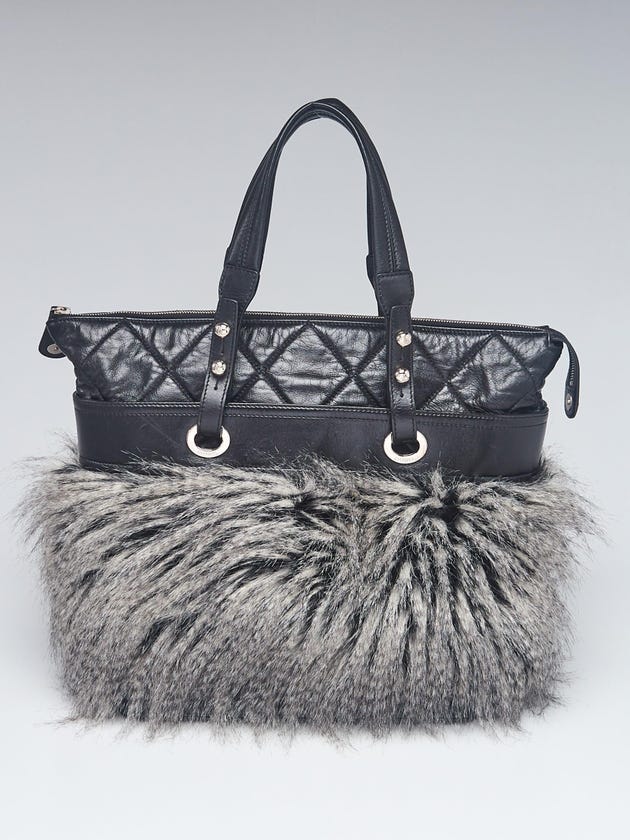 Chanel Black Quilted Leather and Fantasy Fur Shopping Tote Bag