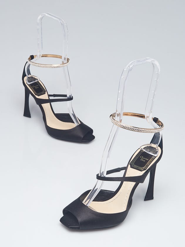 Christian Dior Black Satin Crystal Ankle Cuff Heels Size 5.5/36
