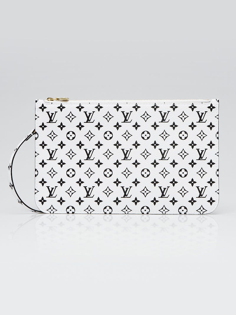 Louis Vuitton White/Black Monogram Canvas Neverfull Pochette Zippered  Clutch Bag - Yoogi's Closet
