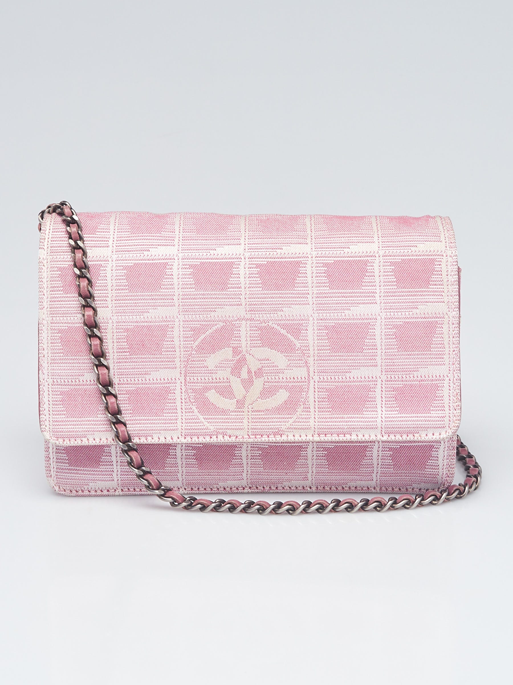 Chanel Pink Nylon CC Logo Travel Line WOC Clutch Bag - Yoogi's Closet