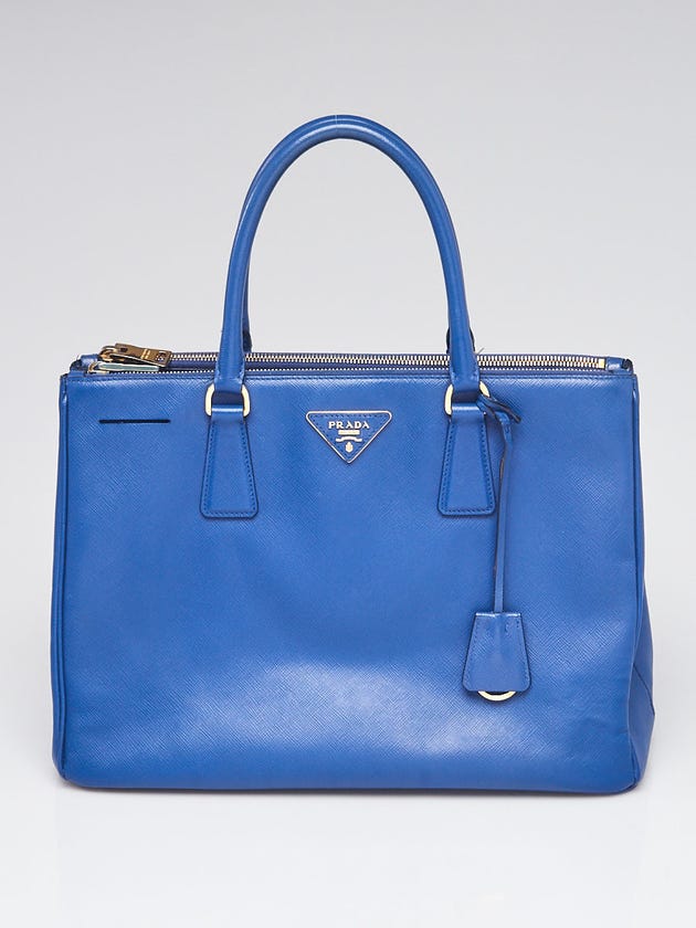 Prada Blue Saffiano Leather Medium Double Zip Tote Bag BN2274