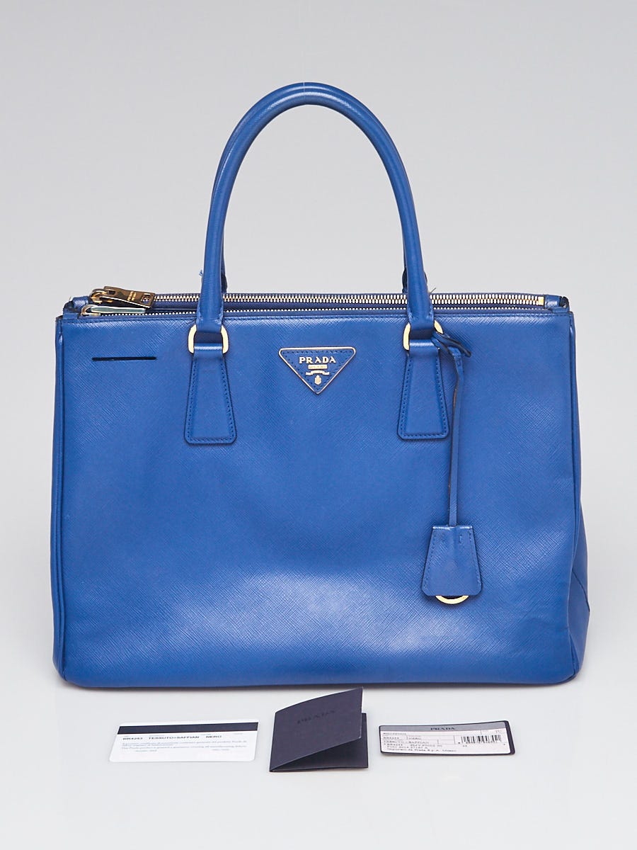 Prada Blue Saffiano Leather Medium Double Zip Tote Bag BN2274