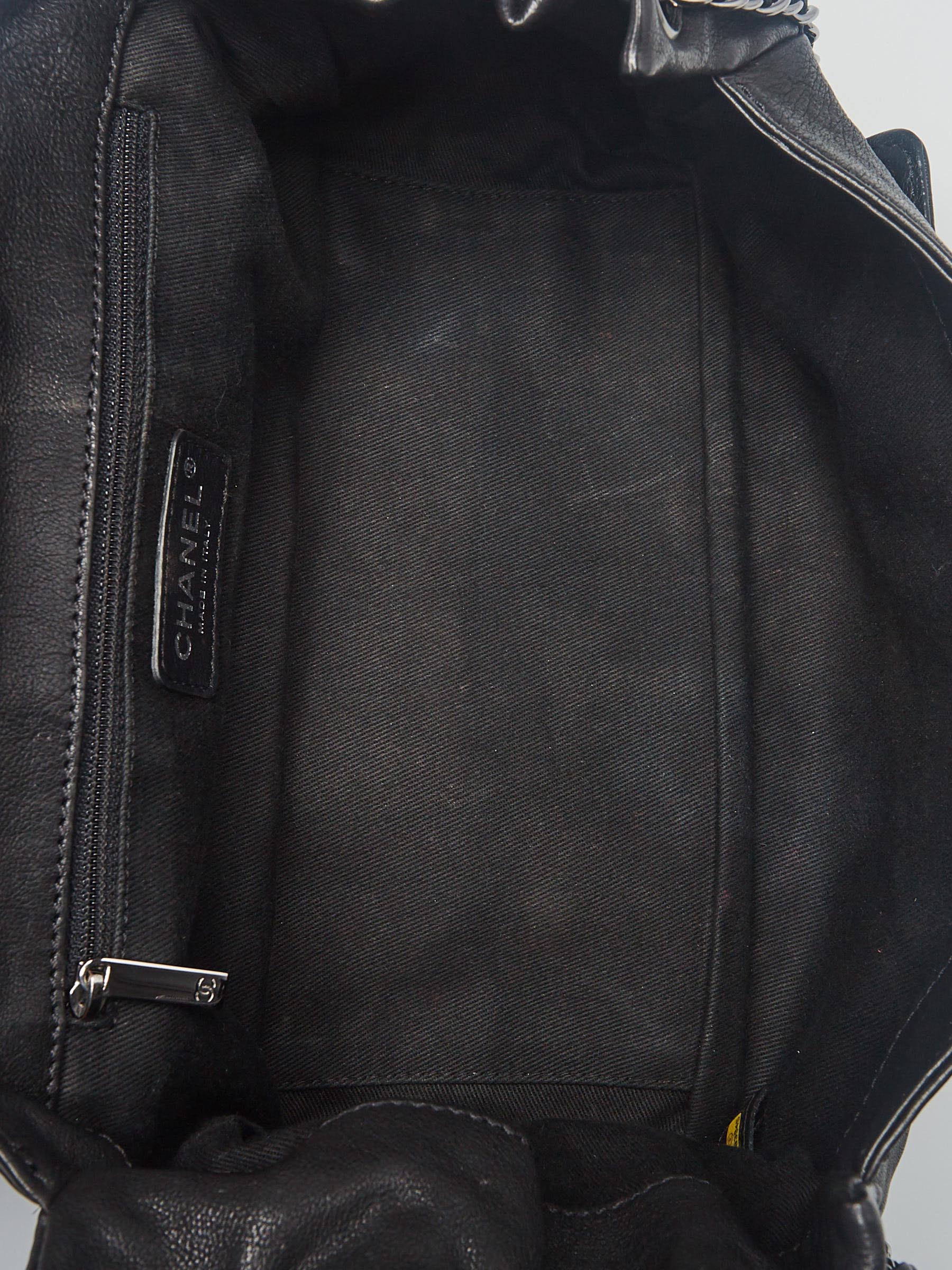 Chanel Black Diamond Stitch Leather Outdoor Ligne Accordion