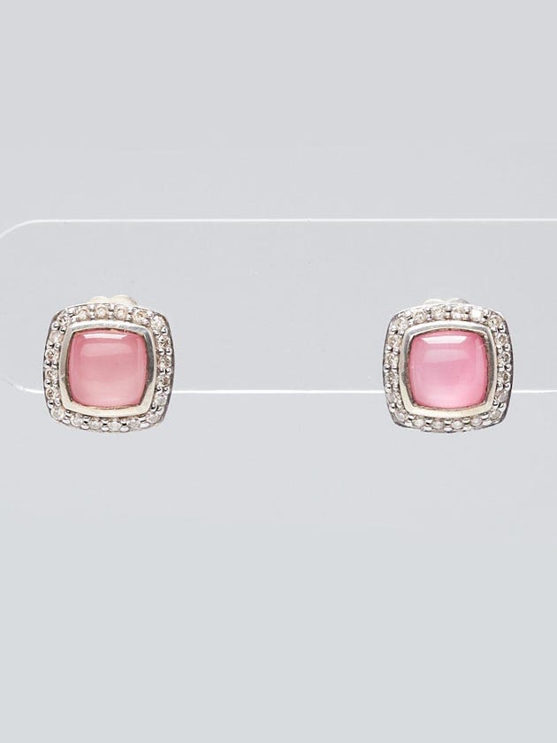David Yurman 7 x 7mm Rose Quartz and Diamond Petite Albion Stud Earrings
