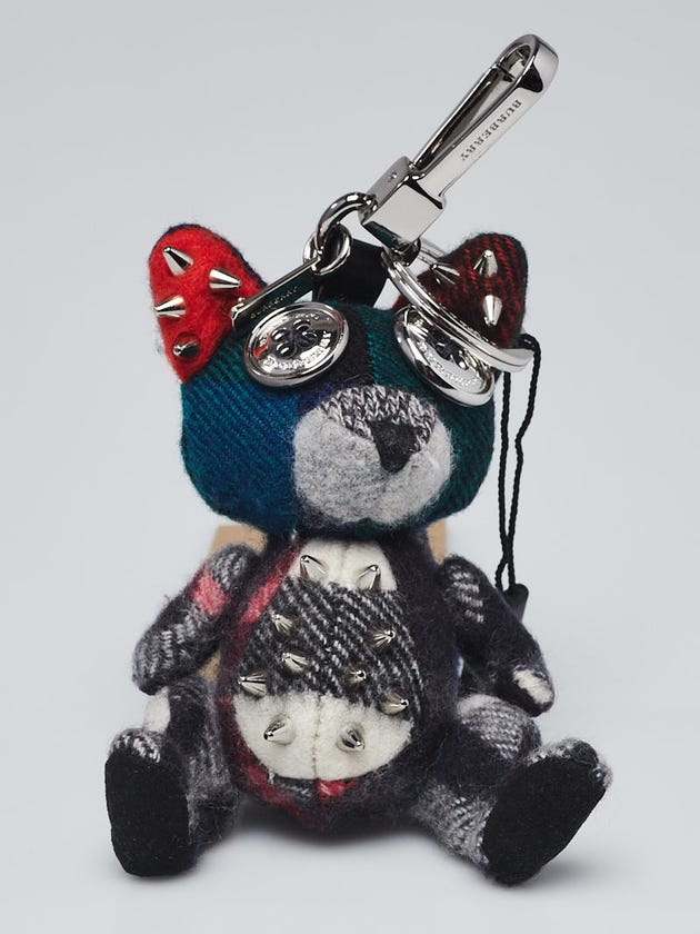 Burberry Blue/Red Knit Studded Dave The Fox Key Charm