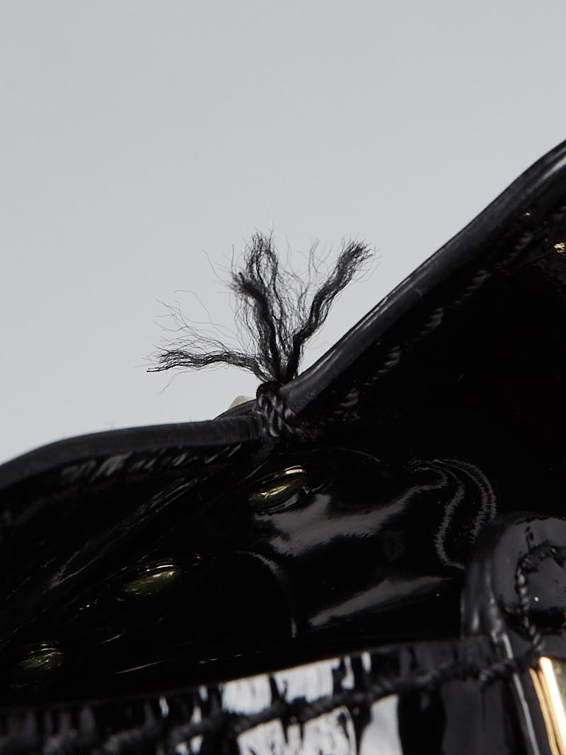 Valentino Black Patent Leather Studded Trapeze Tote, $2,545, SSENSE
