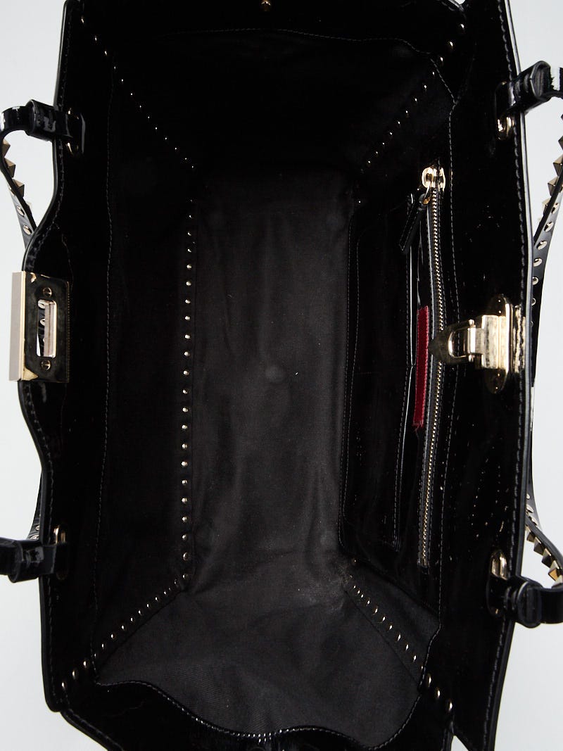 Valentino Black Patent Leather Studded Trapeze Tote, $2,545