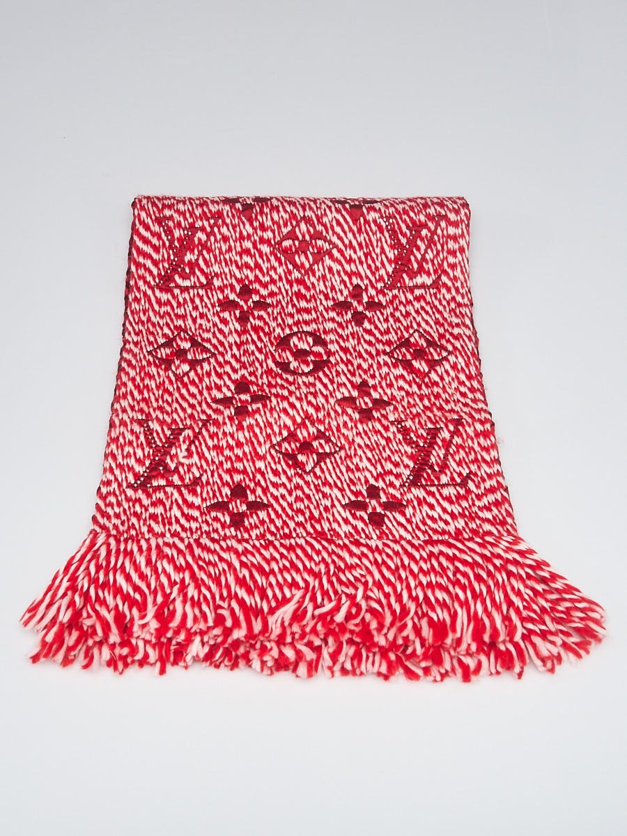 Louis Vuitton Red Wool/Silk Logomania Scarf - Yoogi's Closet