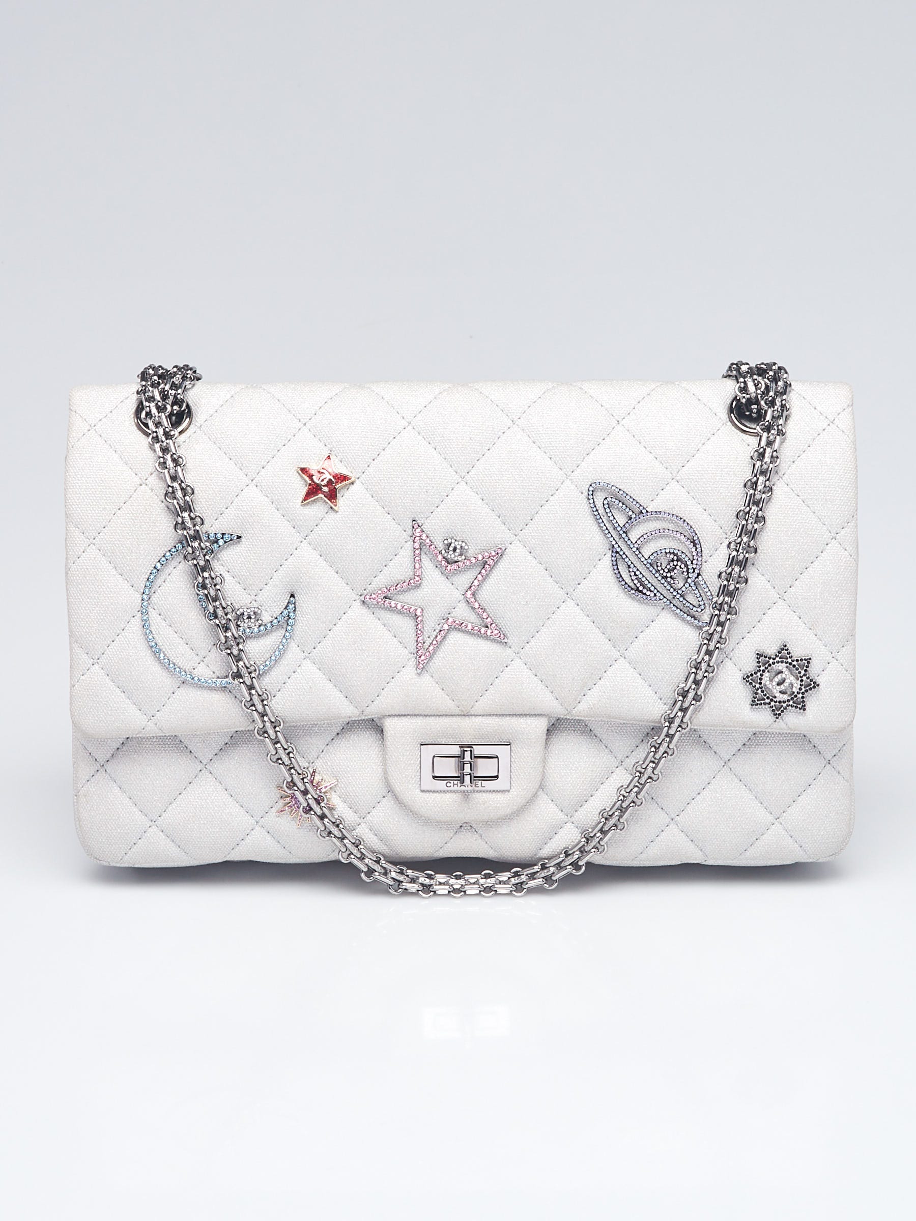 Chanel Silver 2.55 Canvas Reissue Space Charms 226 Flap Bag