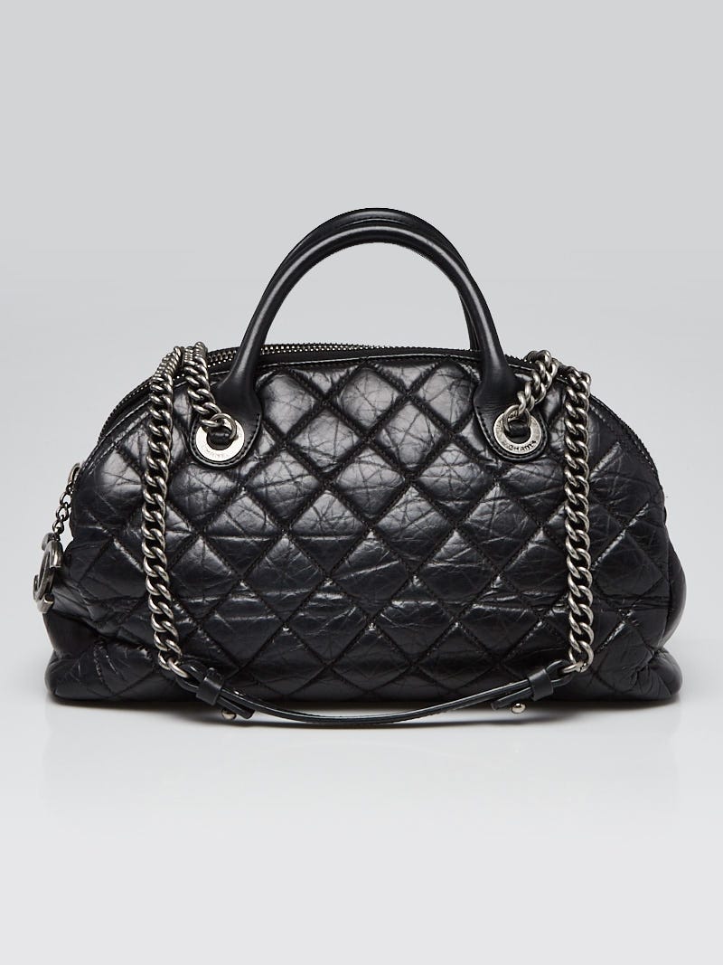 Chanel Dual Zip Quilted Bowling Bag Black Lambskin