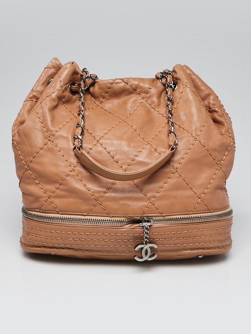 Chanel Beige Quilted Leather Expandable Ligne Drawstring Tote Bag - Yoogi's  Closet