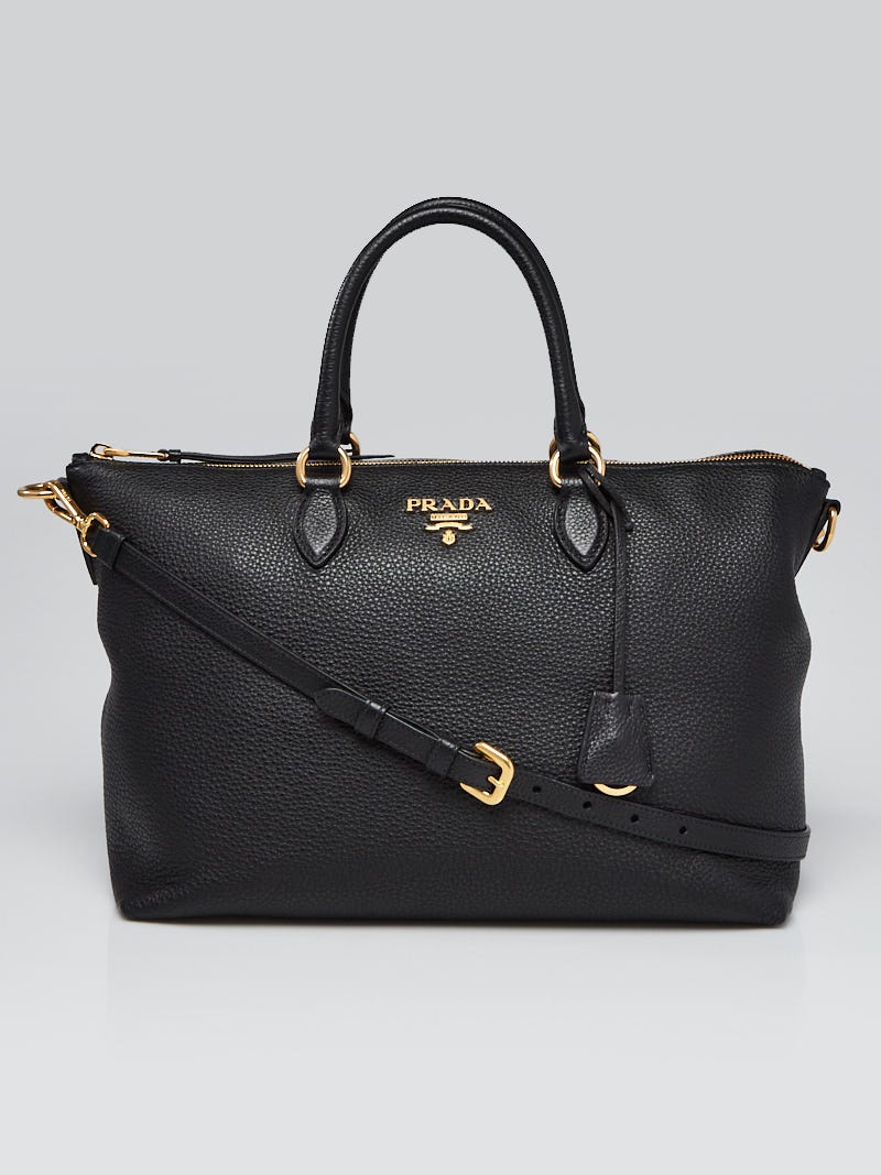 Prada Vitello Phenix Black Leather Flap Crossbody Bag, Handbags, Clothing  & Accessories