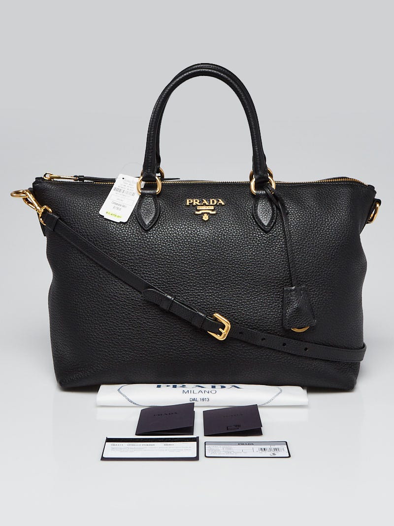 Prada Black Vitello Phenix Leather Top Handle Crossbody Bag 1BA171