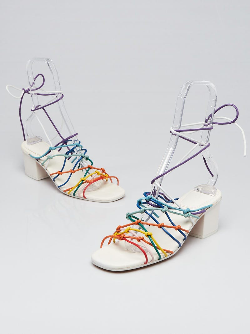 Chloe White Multicolor Leather Knotted Ankle Strap Sandals Size 9