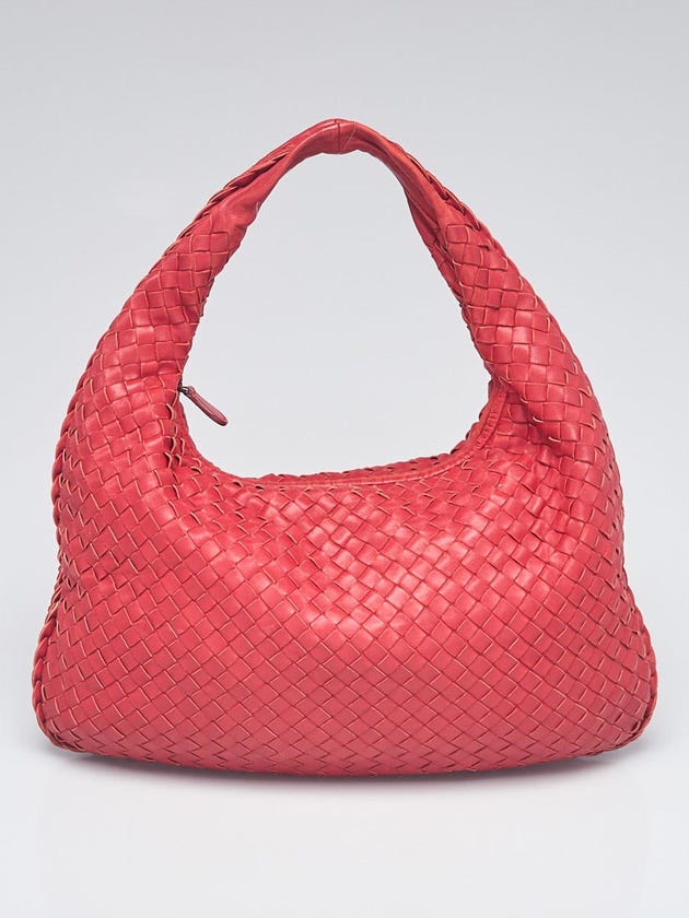 Bottega Veneta Red Intrecciato Woven Nappa Leather Medium Veneta Hobo Bag