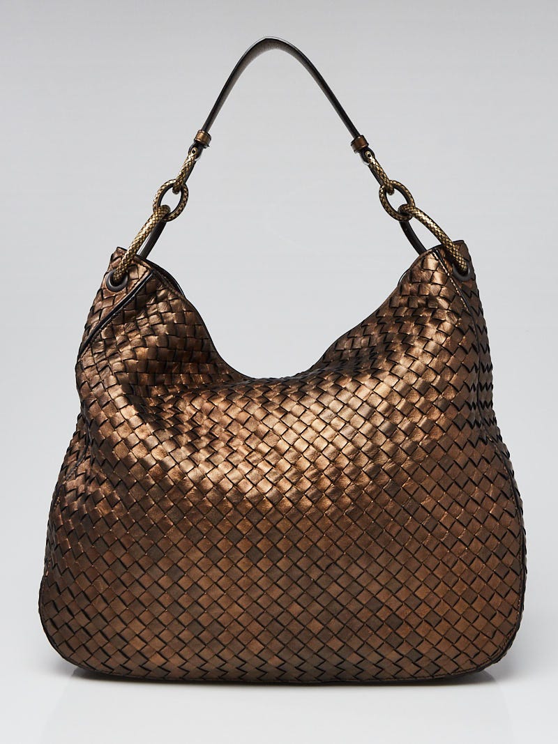 BOTTEGA VENETA: Loop Salon 03 intrecciato nappa leather bag - Gold