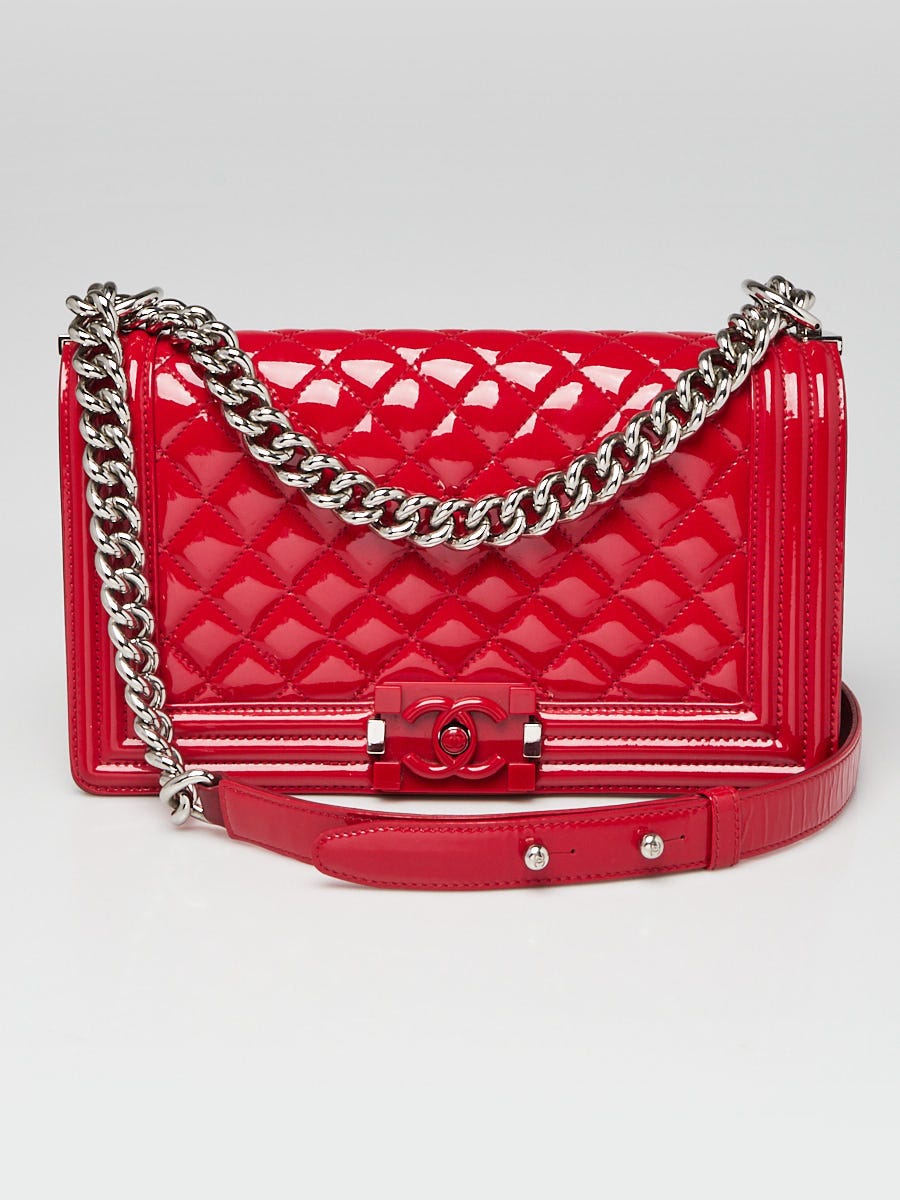 Chanel Red Quilted Patent Leather Medium Boy Bag