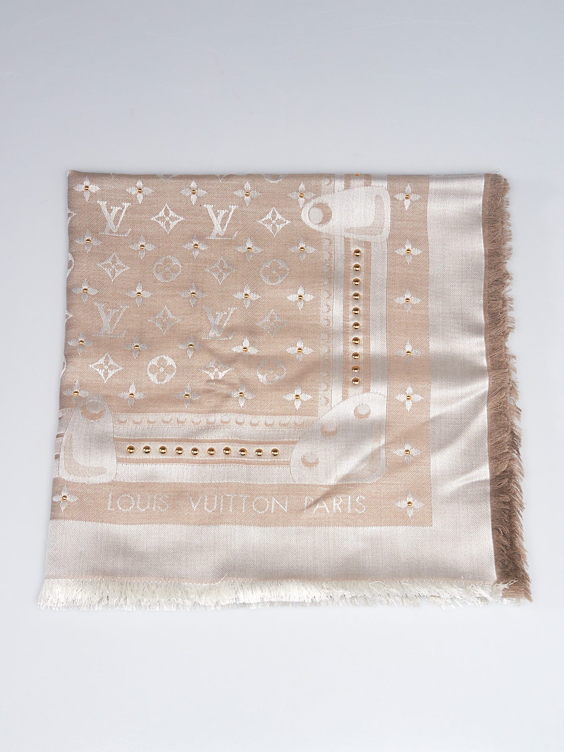 Louis Vuitton Silk Wool Monogram Shawl Beige