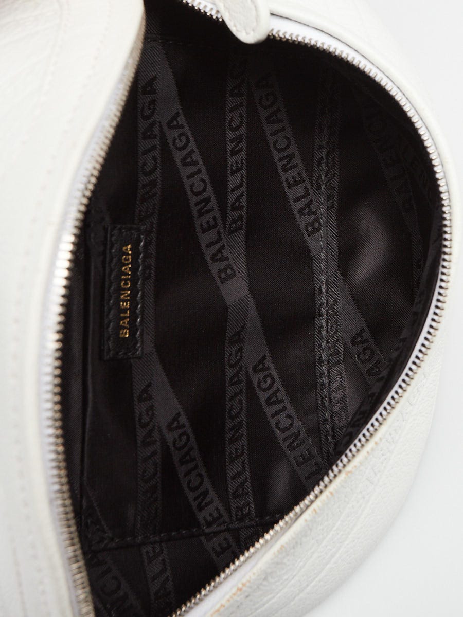 【関税＆送料込み】Balenciaga Leather Waist Bag Logo Balenciaga White Embossed Leather Souvenirs XXS Belt Bag