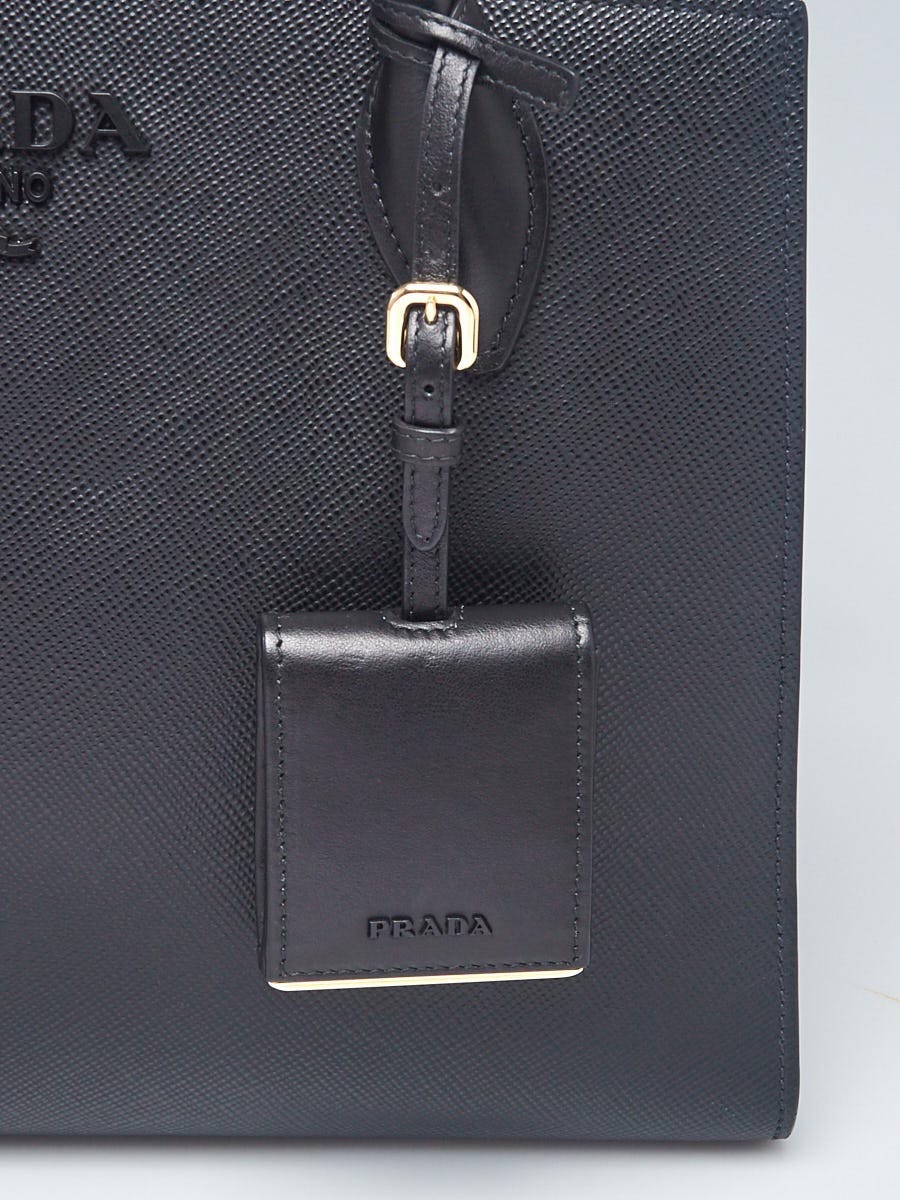 Prada Black Saffiano Leather Monochrome Tote Bag 1BA155 | Yoogi's