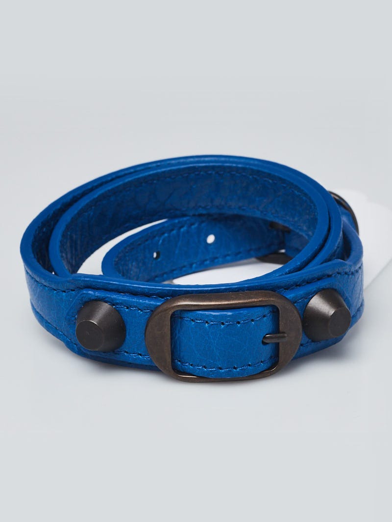 Refinement tidsplan Blinke Balenciaga Blue Lazuli Lambskin Leather Classic Triple Tour Bracelet Size M  - Yoogi's Closet