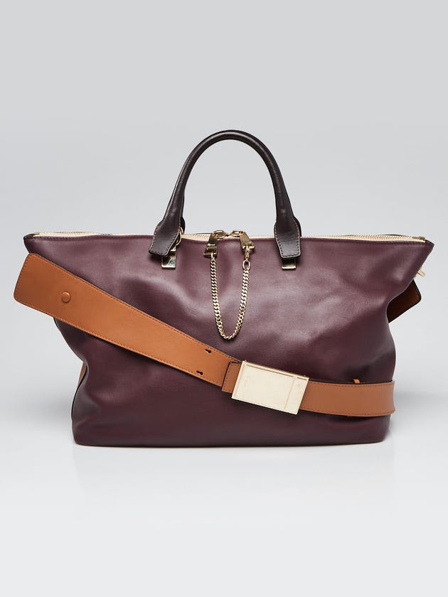 Chloe Teak Brown/Wild Purple Leather Two-Tone Large Baylee Tote Bag