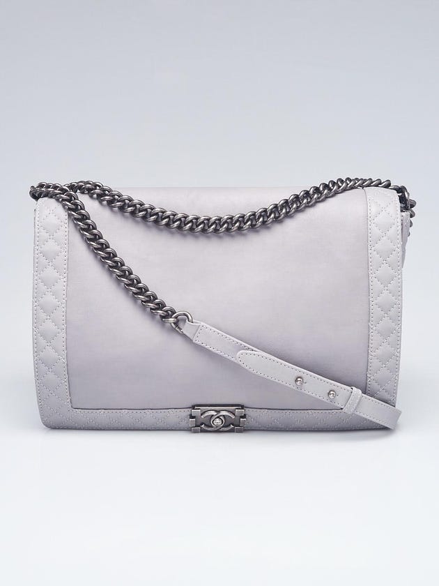 Chanel Light Grey Leather Reverso Maxi Boy Flap Bag
