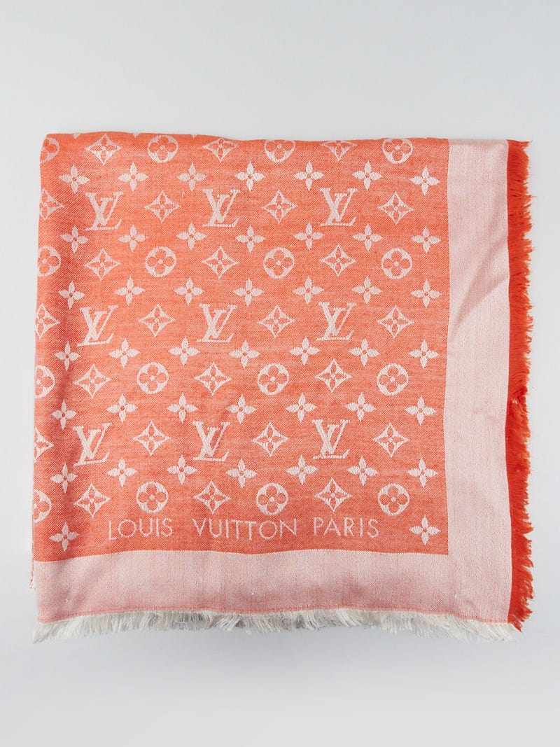 LOUIS VUITTON LV MONOGRAM DENIM wool silk SHAWL scarf orange NWOT