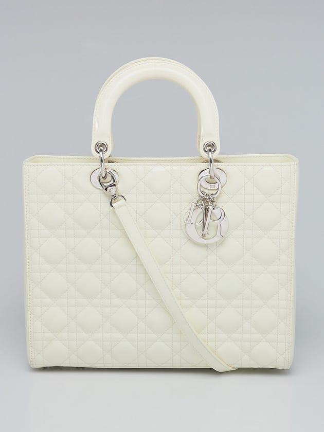 Christian Dior White Cannage Quilted Patent Leather Large Lady Dior Tote Bag