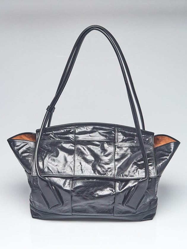 Bottega Veneta Black Woven Calfskin Leather Acro Large Tote Bag