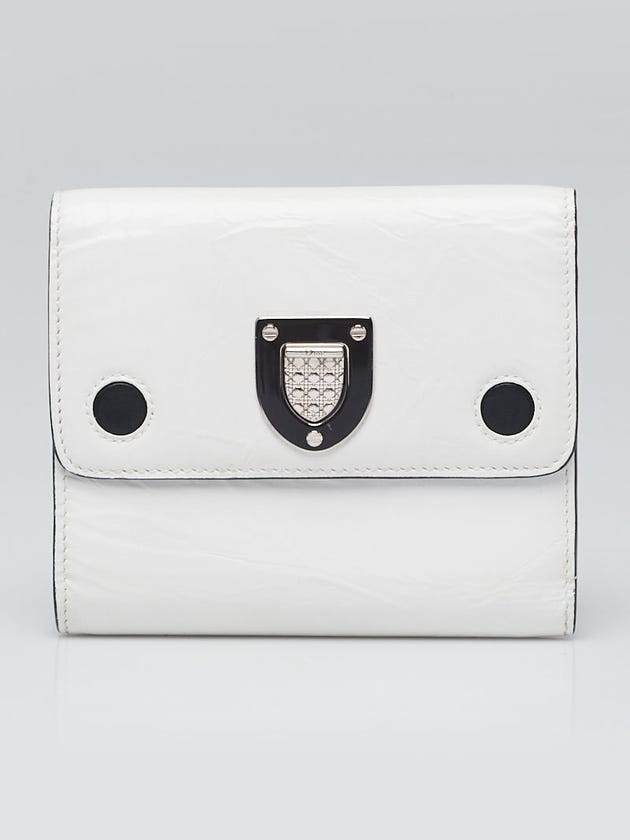 Christian Dior White Patent Crinkle Leather Diorama Compact Wallet
